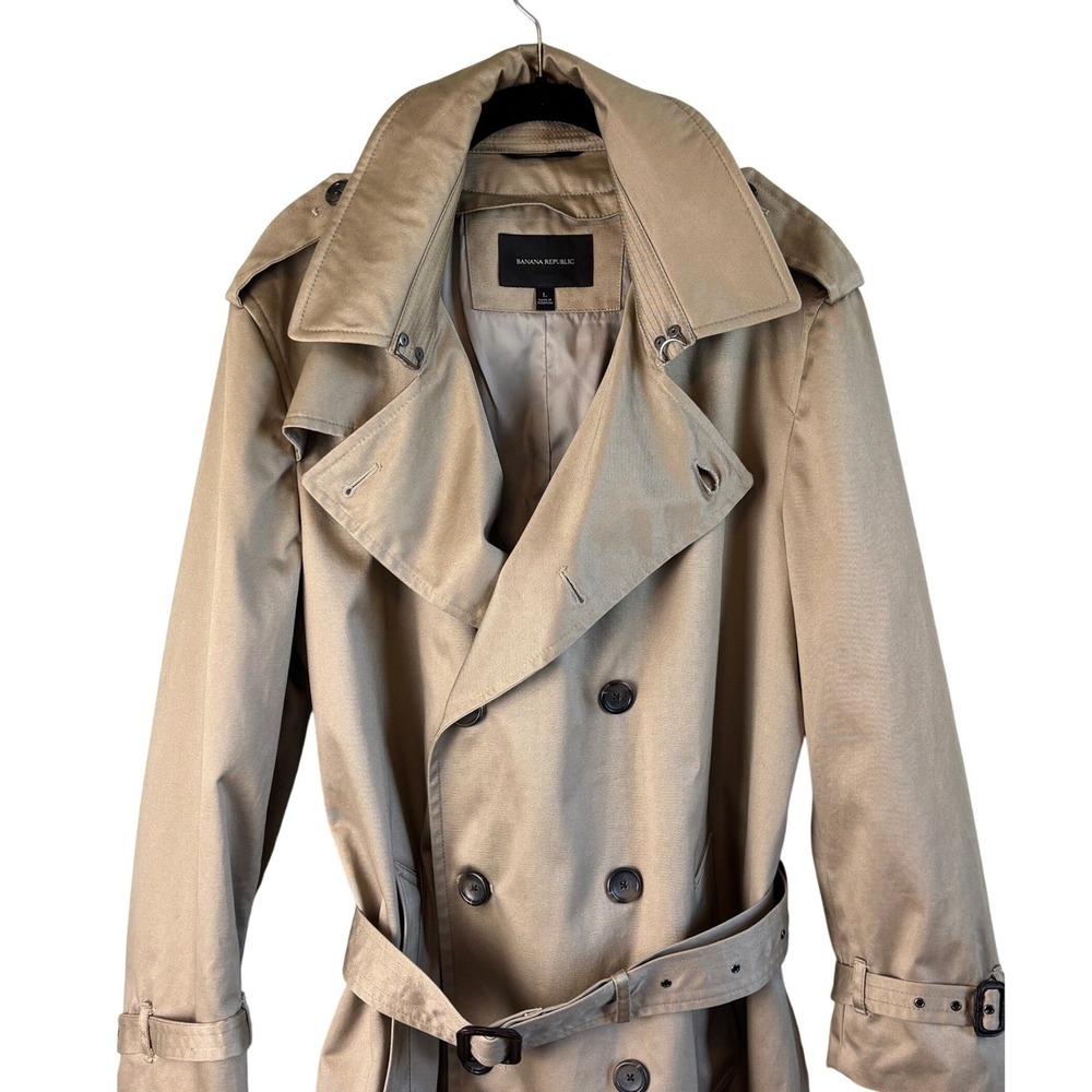 Banana Republic Trench Coat Tan Khaki Double Breasted Belted Classic Preppy Chic